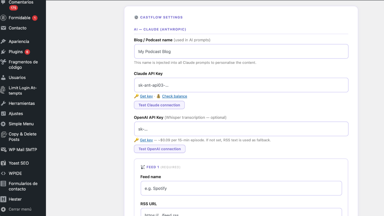 CastFlow AI & API settings
